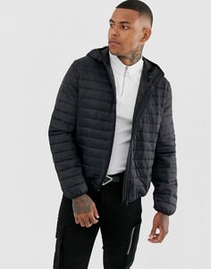 Черная дутая куртка с капюшоном ASOS DESIGN-Черный
