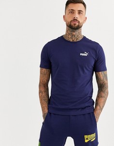 Темно-синяя футболка с маленьким логотипом Puma Essentials-Темно-синий