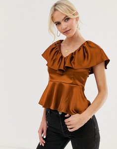 Атласный топ с оборкой ASOS DESIGN-Красный