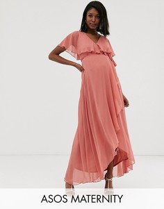 Платье макси с накидкой на спине и асимметричным краем ASOS DESIGN Maternity-Розовый