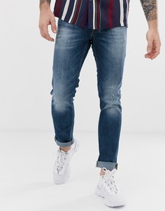 Выбеленные узкие джинсы с состаренной отделкой Jack & Jones Intelligence-Синий