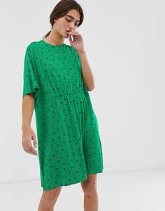 Зеленое свободное трикотажное платье с треугольным узором Monki-Зеленый