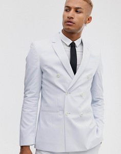 Голубой двубортный пиджак в тонкую полоску Lockstock-Синий