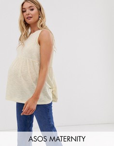 Свободный топ без рукавов в полоску с выбеленным эффектом ASOS DESIGN Maternity-Коричневый