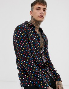 Рубашка классического кроя в горошек с отложным воротником ASOS DESIGN-Черный
