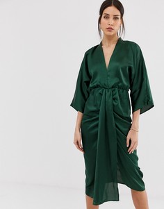 Атласное платье миди AX Paris-Зеленый