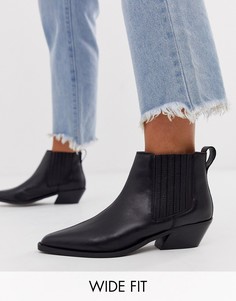 Черные кожаные ботинки челси для широкой стопы в стиле вестерн ASOS DESIGN Adelaide-Черный