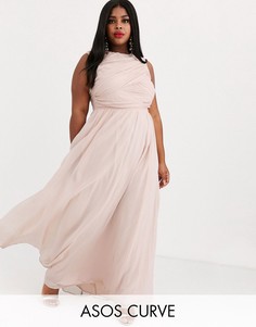 Платье макси с мягкой плиссировкой на топе ASOS DESIGN Curve Bridesmaid-Розовый