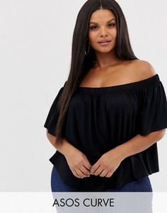 Черный свободный топ с открытыми плечами ASOS DESIGN Curve