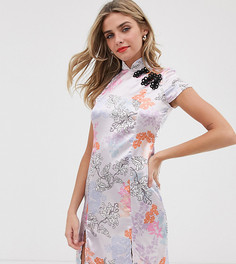 Атласное платье мини с застежками-лягушками Another Reason-Мульти