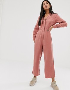 Комбинезон терракотового цвета с длинными рукавами ASOS DESIGN-Коричневый