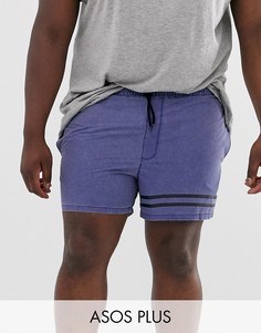 Синие короткие шорты для плавания с полосками и эффектом кислотной стирки ASOS DESIGN Plus-Синий