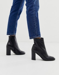 Черные кожаные ботильоны на блочном каблуке ASOS DESIGN Rescue-Черный