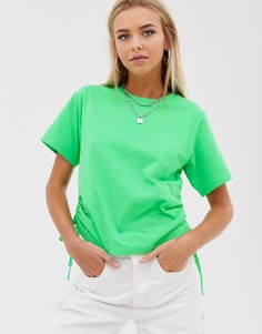 Неоново-зеленая укороченная свободная футболка со сборками ASOS DESIGN-Зеленый