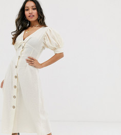 Чайное платье макси на пуговицах ASOS DESIGN Petite-Белый