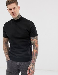 Черный свитшот с короткими рукавами и высоким воротом ASOS DESIGN