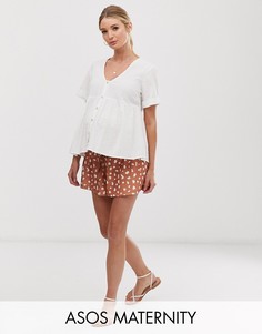 Фактурные шорты с присборенным поясом и принтом \далматинец\" ASOS DESIGN Maternity-Мульти