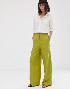 Брюки с завышенной талией и широкими штанинами ASOS DESIGN-Зеленый