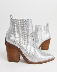 Серебристые ботинки в стиле вестерн ASOS DESIGN Elliot-Серебряный