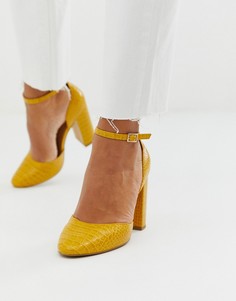 Туфли горчичного цвета с эффектом крокодиловой кожи и на высоком блочном каблуке ASOS DESIGN Pleasant-Желтый