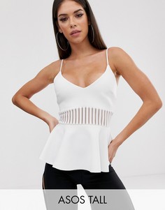 Топ с сетчатыми вставками и баской ASOS DESIGN Tall-Белый