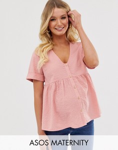 Топ на пуговицах из жатой ткани ASOS DESIGN Maternity-Розовый