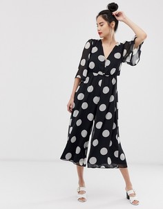 Комбинезон в горошек с пуговицами спереди и вырезом на спине ASOS DESIGN-Мульти