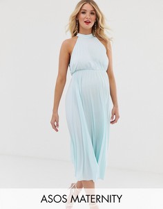 Платье миди со складками и халтером ASOS DESIGN Maternity-Зеленый