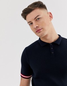 Темно-синяя обтягивающая футболка-поло в рубчик с окантовкой ASOS DESIGN-Темно-синий
