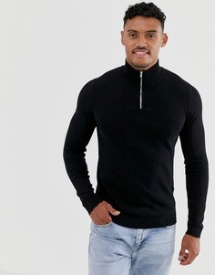 Черный хлопковый джемпер с молнией ASOS DESIGN