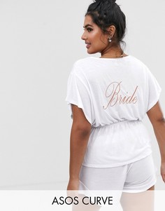 Пижамный комплект с шортами, запахом и отделкой \bride\" ASOS DESIGN Curve-Белый