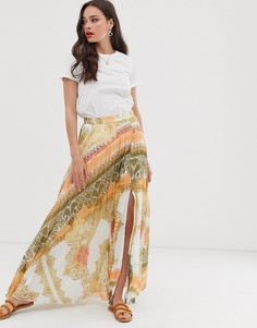 Оранжевая плиссированная юбка макси с принтом ASOS DESIGN-Мульти