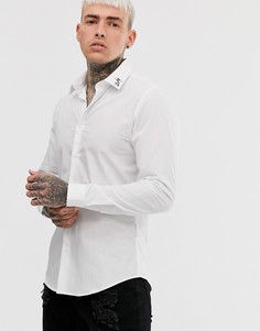 Узкая рубашка с вышивкой на воротнике Devils Advocate-Белый