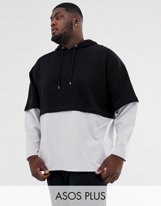 Черный oversize-худи с двухслойными рукавами и низом ASOS DESIGN Plus