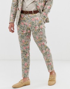 Зауженные брюки с добавлением льна и цветочным принтом Gianni Feraud Wedding-Светло-бежевый