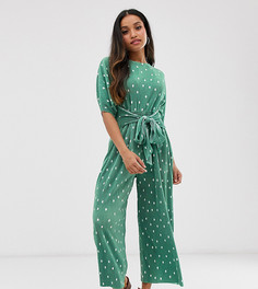Комбинезон в горошек с плиссировкой и завязкой спереди ASOS DESIGN Petite-Мульти