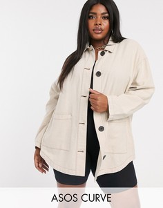 Светло-бежевая льняная куртка с контрастной строчкой ASOS DESIGN Curve-Светло-бежевый