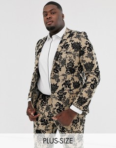 Супероблегающий пиджак с цветочной флоковой отделкой Twisted Tailor-Светло-коричневый