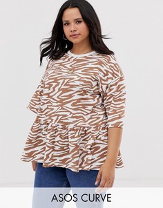Свободный топ со звериным принтом ASOS DESIGN Curve-Зеленый