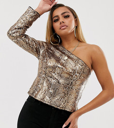Топ на одно плечо со змеиным рисунком ASOS DESIGN Petite-Мульти