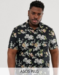 Черная приталенная рубашка с цветочным принтом ASOS DESIGN Plus-Черный