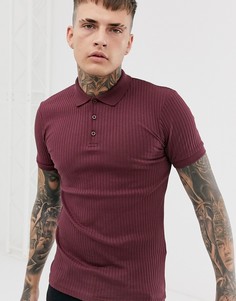 Бордовое облегающее поло в рубчик ASOS DESIGN-Красный