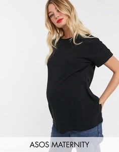 Черная oversize-футболка бойфренда с отворотами на рукавах ASOS DESIGN Maternity-Черный
