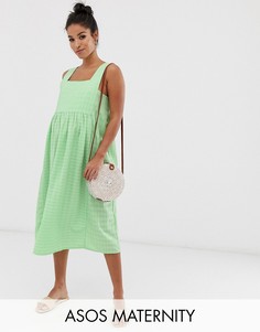 Свободный фактурный сарафан миди с квадратным вырезом ASOS DESIGN Maternity-Зеленый