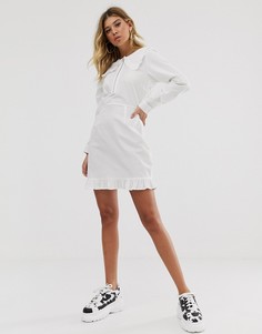 Хлопковое платье мини с оборками на воротнике ASOS DESIGN-Белый