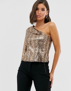 Топ на одно плечо со змеиным принтом ASOS DESIGN-Мульти