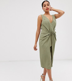 Платье миди с драпировкой и веревочным поясом ASOS DESIGN Petite-Зеленый