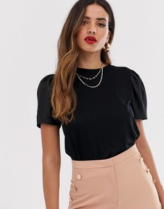 Черная футболка с ткаными рукавами River Island-Черный