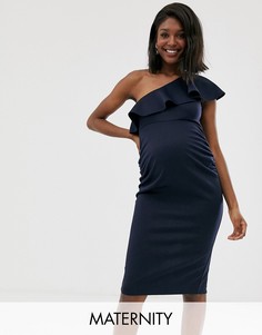 Облегающее платье на одно плечо с оборкой True Violet Maternity-Темно-синий