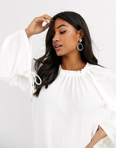 Oversize-лонгслив со сборками и контрастной строчкой ASOS DESIGN-Кремовый
